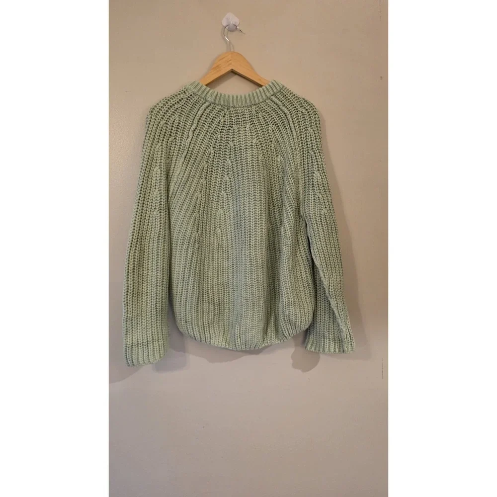Free People Take Me Home Chunky Knit Cotton Sweater Womens Sz S Sage Green Boho